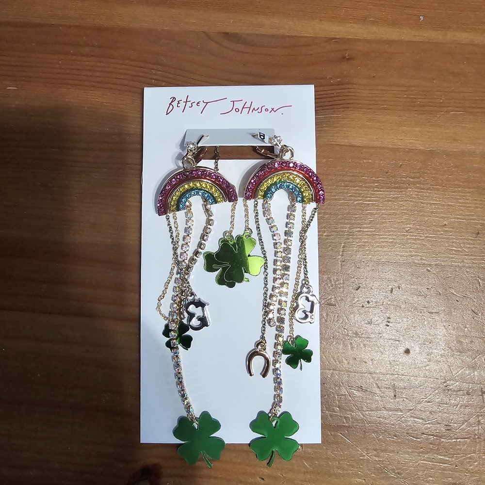 Betsey Johnson Multicolor Rainbow Clover Earrings